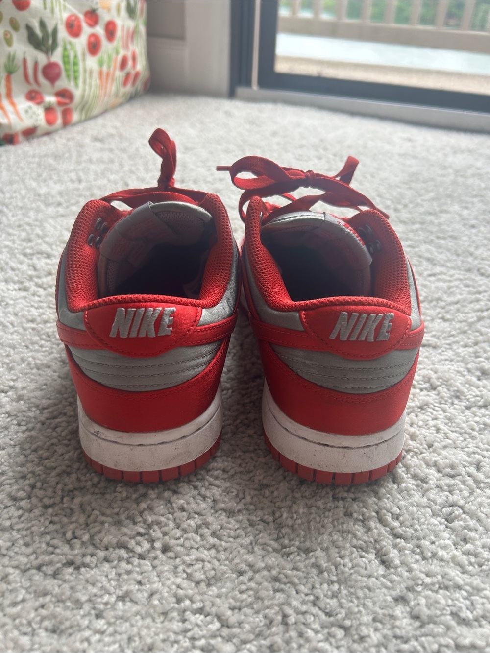 Women’s Nike Dunk Sneakers in Red and Gray - Picture 4 of 6